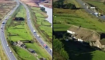 زندگی در خانه‌ای که وسط آزادراه قرار دارد/ عکس